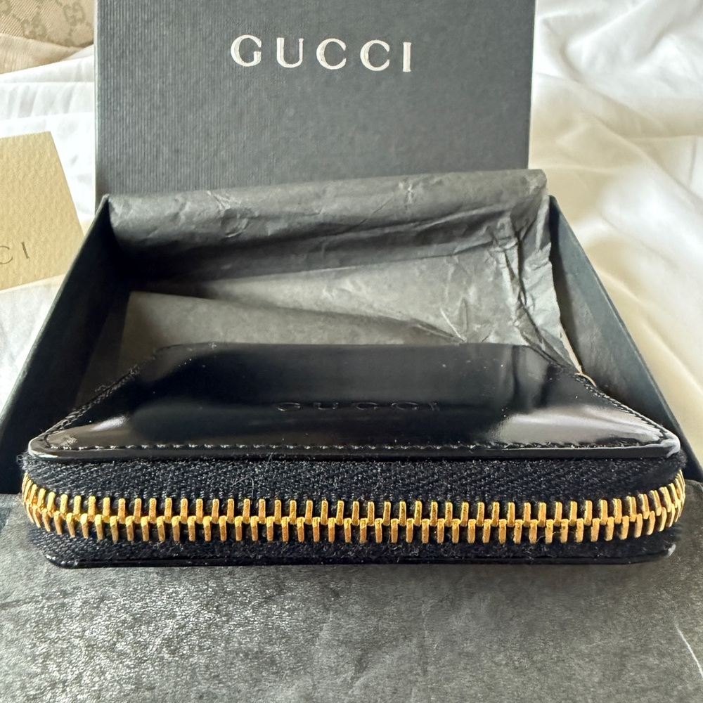 Rare Vintage Gucci Bamboo Zip Key Case Card Holder Black Patent Leather w/ Box - Picture 4 of 7